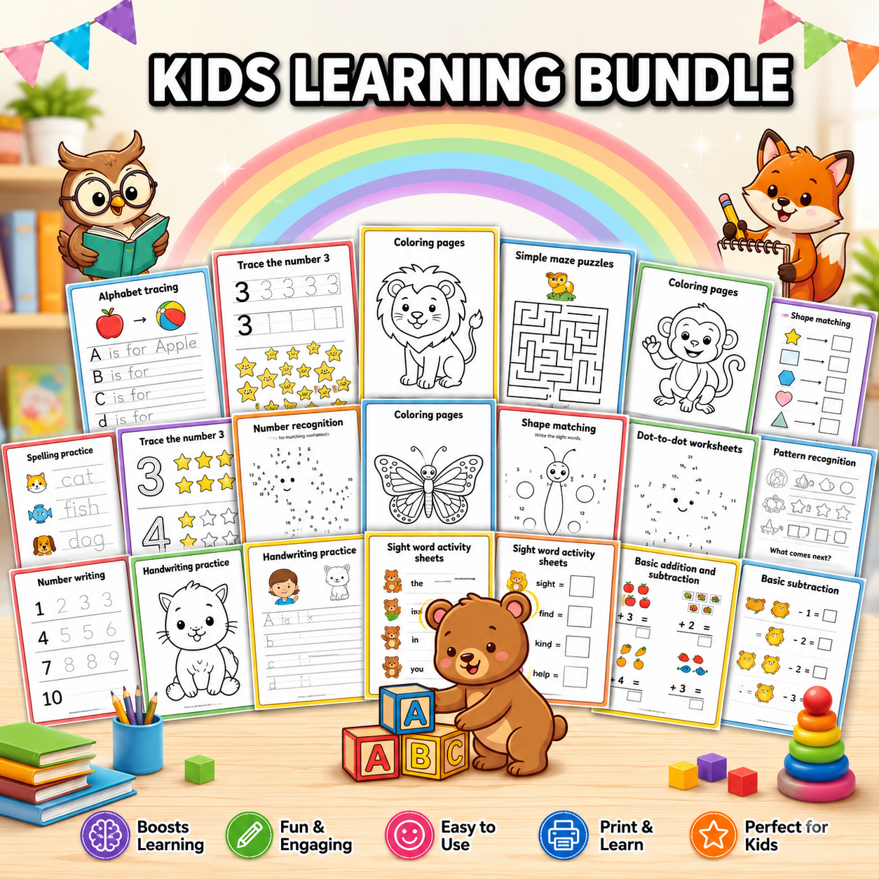Preschool Pre-K + Kindergarten -Kids Activity-Worksheet| Coloring | Dot To Dot | Tracing | Alphabet Book