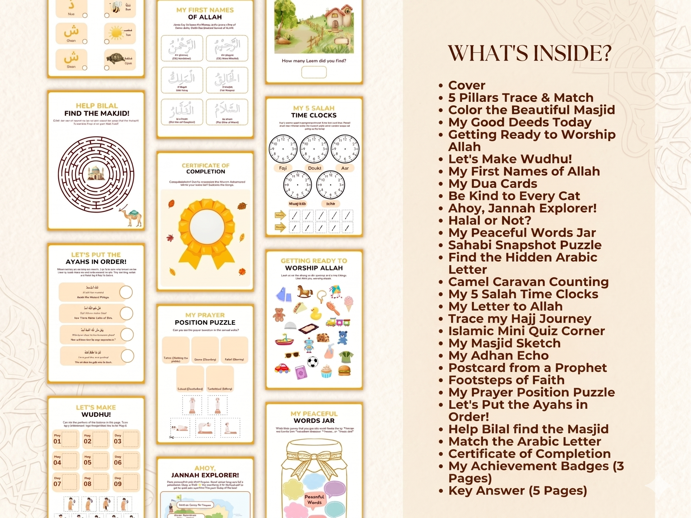 Islamic Activity Book,Muslim Kids Busy Book, Muslim Primary School Workbook, Islamic Adventures Book